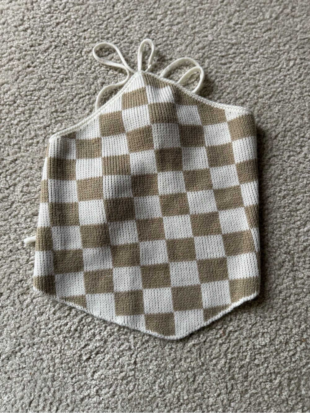 Checkerboard Knit Halter Tank Top in Cream and Tan sexy casual